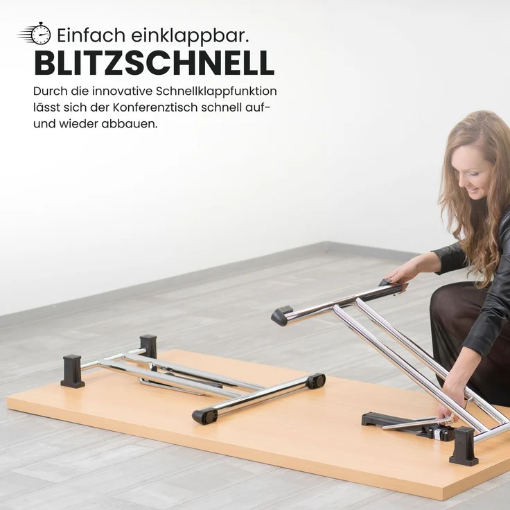 bümö Klapptisch Ahorn 160x80 cm klappbar & stapelbar, klappbarer Schreibtisch, Klappschreibtisch, Tisch klappbar, Klappbarer Tisch, Klapptisch Holz-Platte, Gestell stabil aus Metall verchromt, KL16-3 – Bild 3