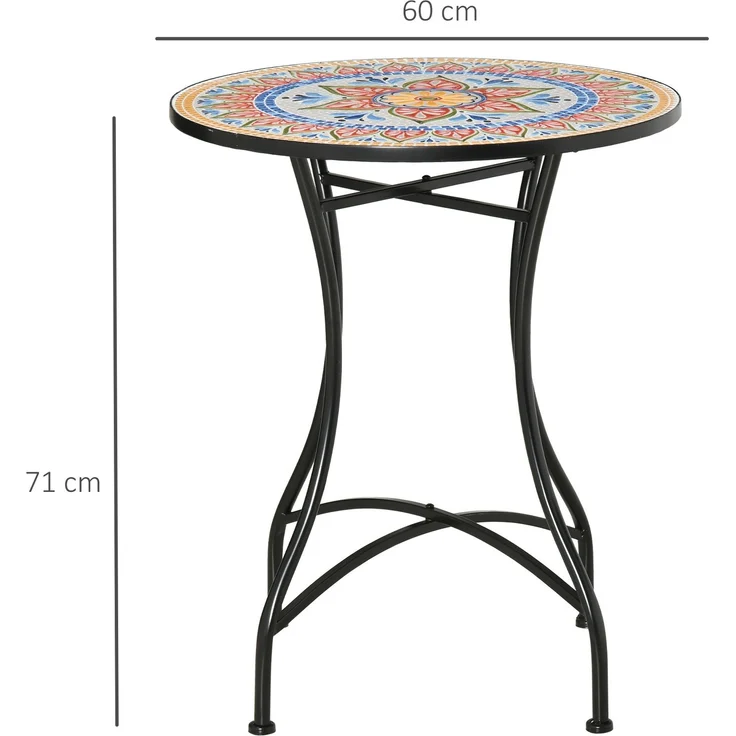 Gartentisch Mosaiktisch rund Bistrotisch Beistelltisch mit Mosaikplatte Keramik Metall Rot+Blau+Weiß Ø60 cm--Netz--60x60x71cm--YOUDENOVA – Bild 3