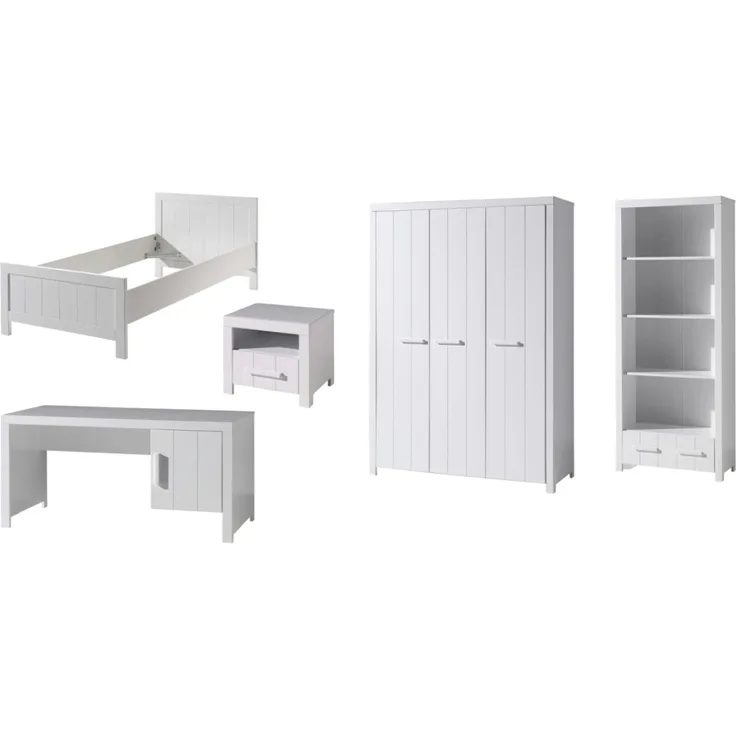 Jugendzimmer-Set >ERIK< in Weiß aus Massiv Kiefer und MDF