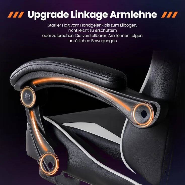 Sweetcrispy Gaming Stuhl, Gaming Chair mit Fußstütze Kopfstütze Lendenwirbelstütze, Ergonomischer PC Stuhl, Höhenverstellbarer Bürostuhl Computerstuhl, Gamer Stuhl, Drehbarer Schreibtischstuhl, Weiß – Bild 7