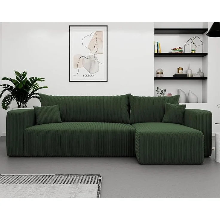 3-Sitzer-Ecksofa mit Schlaffunktion, Stauraum & beidseitig montierbarer Récamiere, Dunkelgrün, 200 x 125 cm – Bild 2
