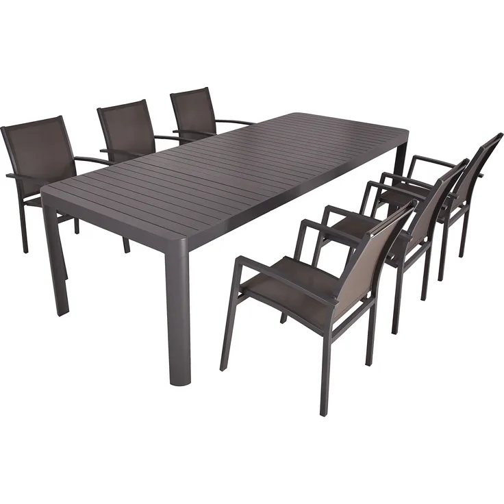 Garten-Sitzgruppe EVA 7-tlg. - Kunststoff, Dunkelgrau | Gartenmöbel-Set Gartengarnitur Garten-Essgruppe mit Stapelstühlen und Esstisch