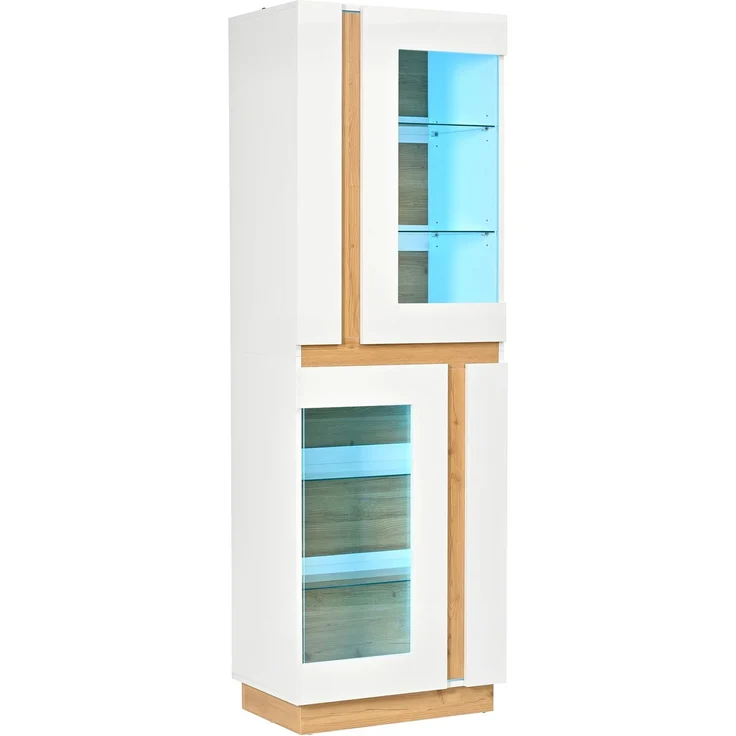 Vitrinenschrank mit LED-Beleuchtung, 2 Glastüren, Glasböden, geräumiger Ausstellungsschrank, Wohnzimmerschrank, Aufbewahrungsschrank aus PB – Bild 7
