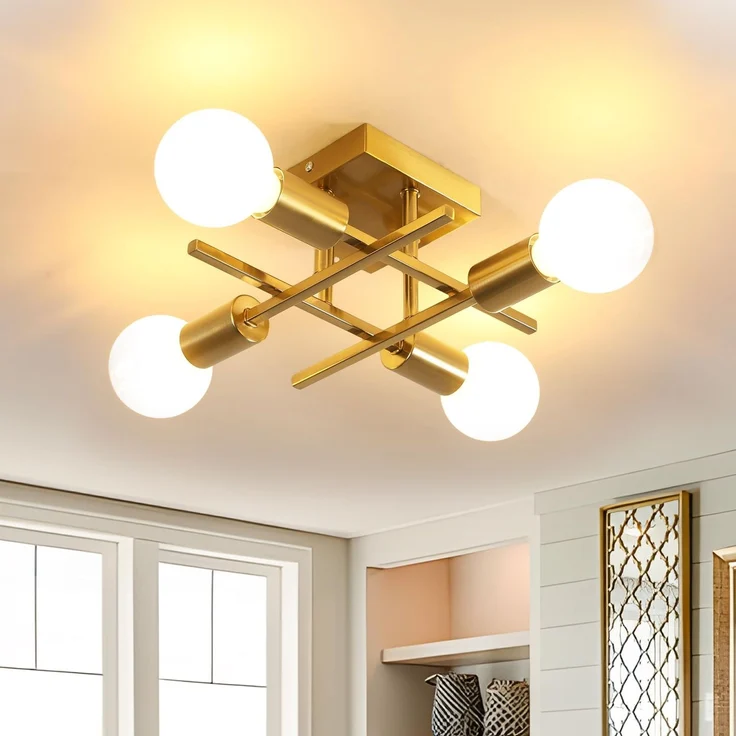 Goeco Deckenleuchte Vintage, Gold Kronleuchter Pendelleuchte Lampe E27 4 Flammig aus Metall, Industrial Deckenlampe Pendelleuchte für Schlafzimmer, Wohnzimmer, Esszimmer, Küche – Bild 1