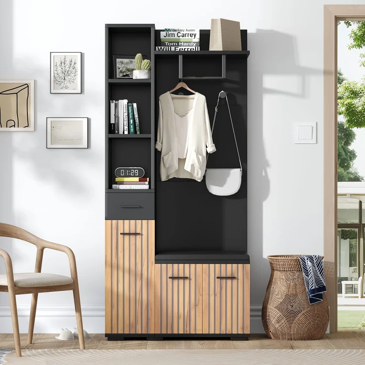 Garderoben-Set 80x35x175 cm mit Sitzbank, 2 Schränken und verstellbaren Böden – Bild 3