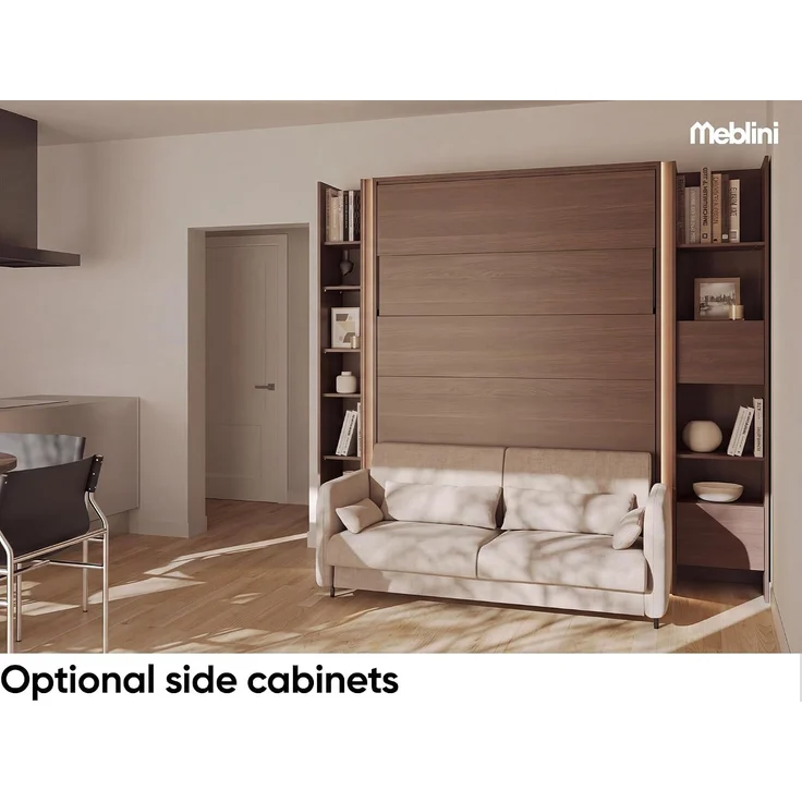 MEBLINI Elektrisches Schrankbett BC-36 - 140x200cm Vertikal - Dunin Eiche - Sofa und Kopfteil Beige ohne Matratze - Wandbett mit Lattenrost, Sofa und Kopfteil - Wandklappbett – Bild 2