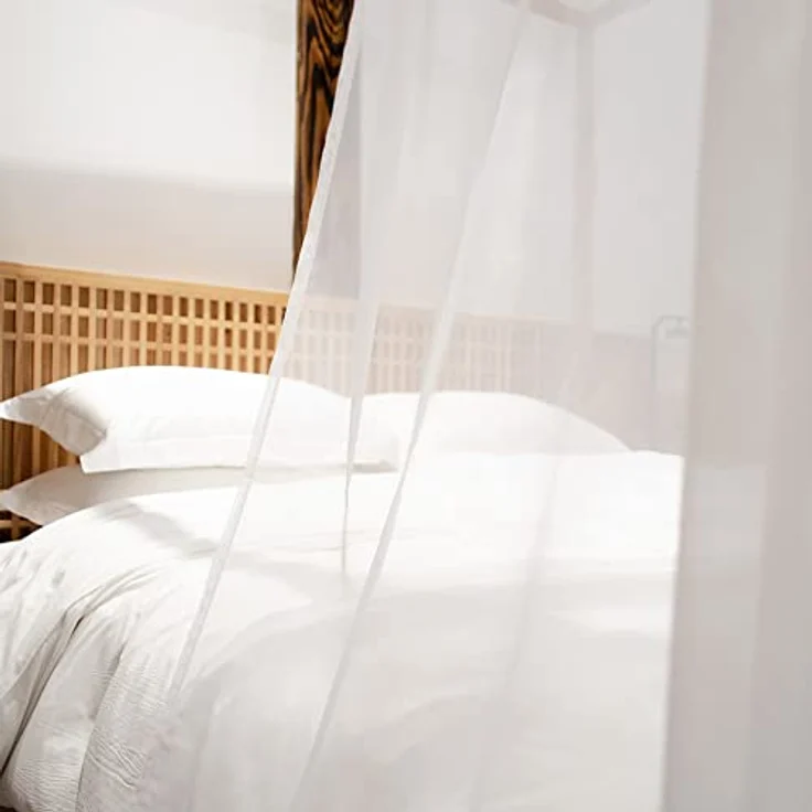 Linentalks Weißer Baldachin-Bettschal für Queen-Size- und Vollbett, luxuriöse Queen-Baldachin-Bettvorhänge, weißer Baldachin-Bettvorhänge, Vier Pfosten-Betthimmel-Vorhänge, durchscheinender – Bild 8