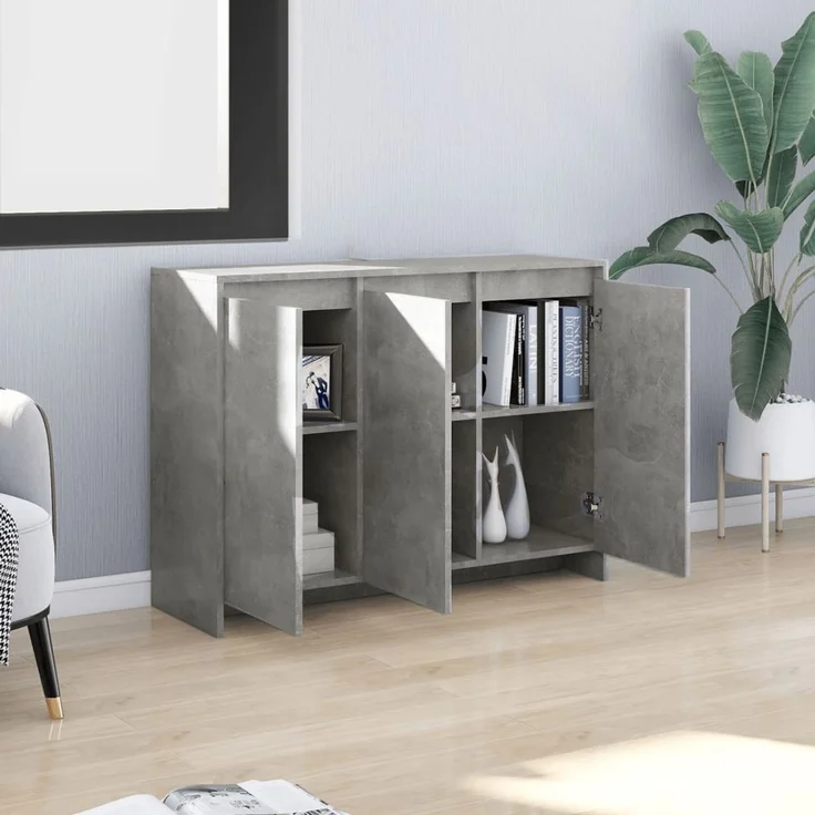 Sideboard, Kommode Betongrau 102x33x75 cm Holzwerkstoff – Bild 3