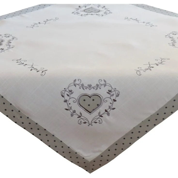 matches21 HOME & HOBBY Tischdecke Tischdecke ELINA Herzstickerei cremeweiß grau Polyester 85 x 85 cm (1-tlg), Pflegeleicht & waschbar bei 30 °C – Bild 1