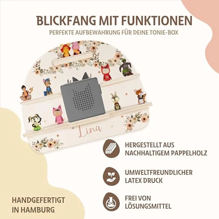 KIDSMOOD - Personalisiertes Tonie Regal für Kinderzimmer | Regenbogen Wand-Regal mit genügend Platz für Tonie-Hör-Figuren, Aussparung für Tonie-Musikbox & Kabelmanagement, Tonie Regal Mädchen & Jungen – Bild 6