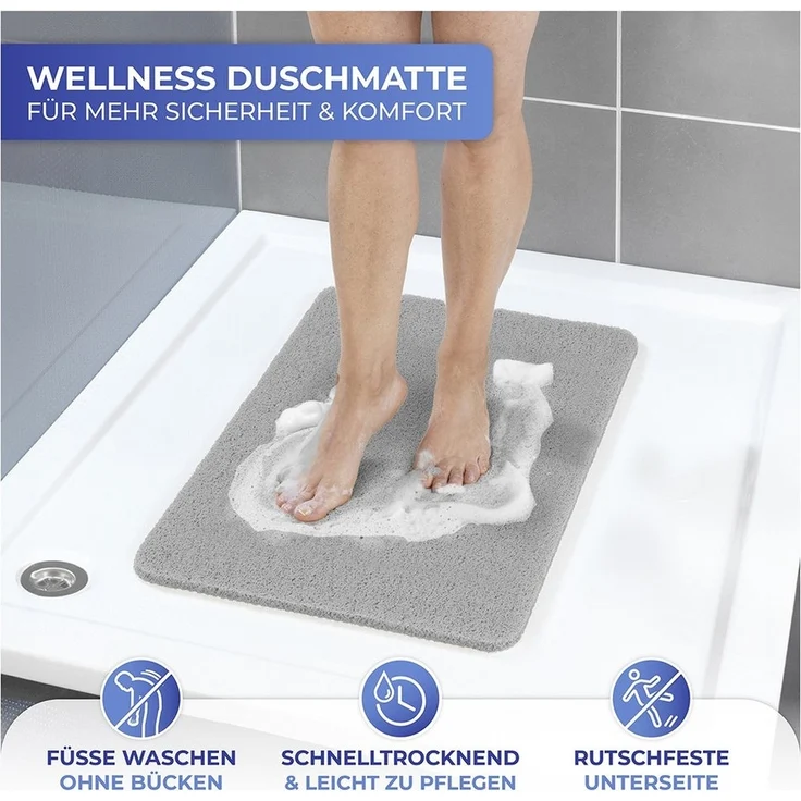Maximex Duschmatte Wellness, schnell trocknend, rechteckig, Reinigung und Massage der Füße, rutschfester Netzboden, Wasserablauf – Bild 3