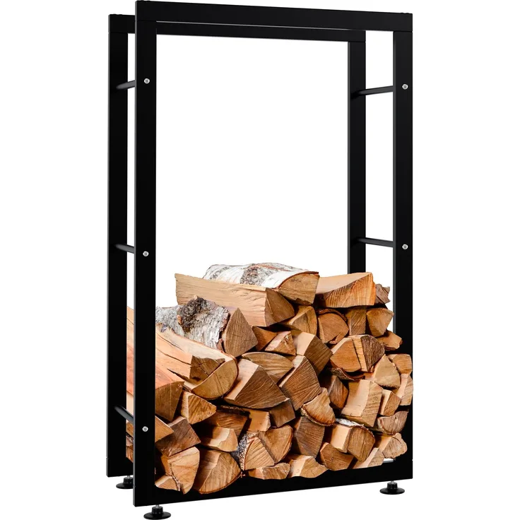 DELUKE® Kaminholzregal innen Metall SATLO - für Feuerholz Brennholzregal innen Kaminholzständer Kaminholzhalter Feuerholzregal InnenSchwarz, 25x60x100cm