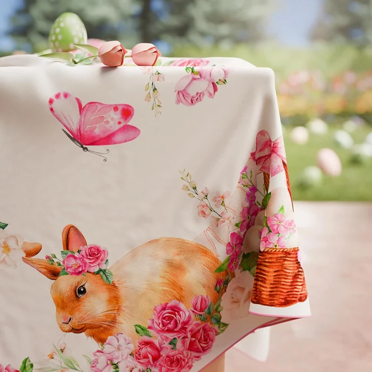 PETTI Artigiani Italiani - Tischdecke Ostern schmutzabweisend rechteckig Tischdecke Ostern Küche Design Pink Bunnys X6-Sitzer (140x180 cm) 100% Made in Italy – Bild 4