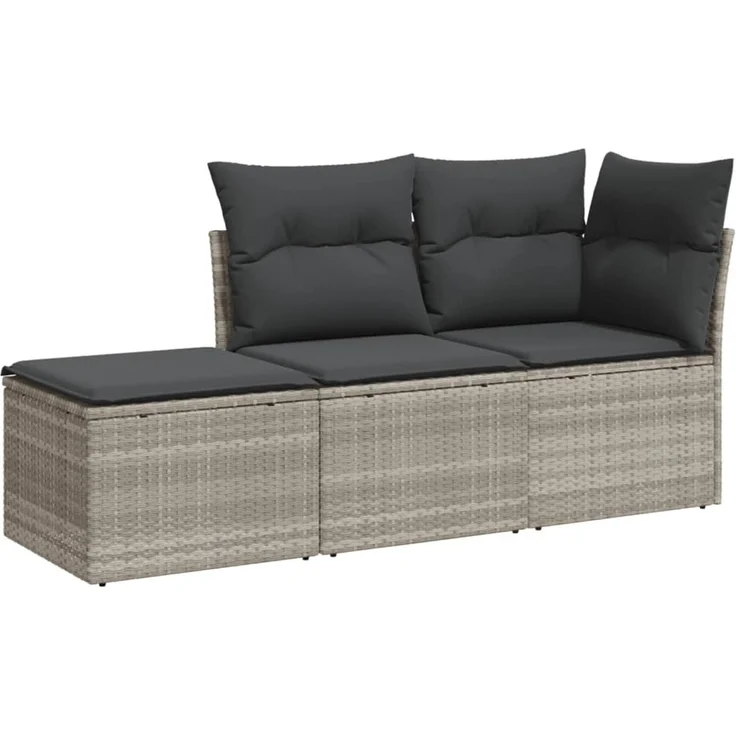 vidaXL 3-tlg. Garten-Sofagarnitur mit Kissen Hellgrau Poly Rattan 3217472 – Bild 2