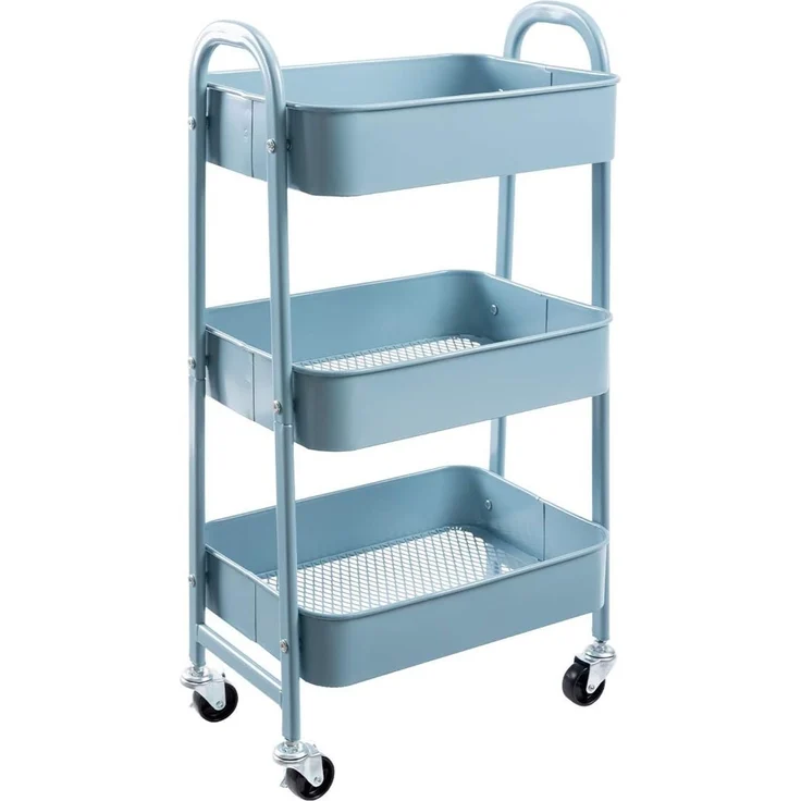 DOEWORKS Rollwagen Küchenwagen Servierwagen Aufbewahrungswagen 3-Etagen Metall Utility Cart mit Rädern für Wohnzimmer Schlafzimmer Make-up Badezimmer Büro, Grau Blau – Bild 1