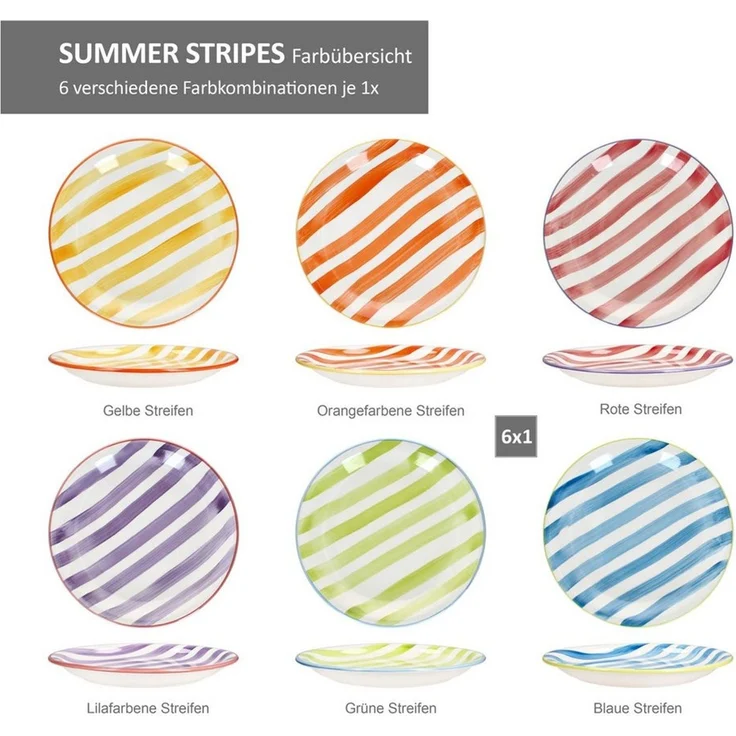 MamboCat Speiseteller Summer Stripes 6er Set Speiseteller Steingut Essteller bunte Streifen – Bild 3