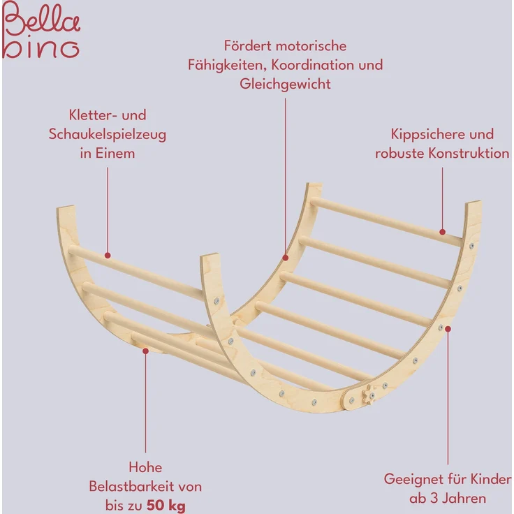 Bellabino 'Ruki' 2in1 Kletterbogen und Wippe zusammenklappbar, natur lackiert, Buche Massivholz – Bild 4