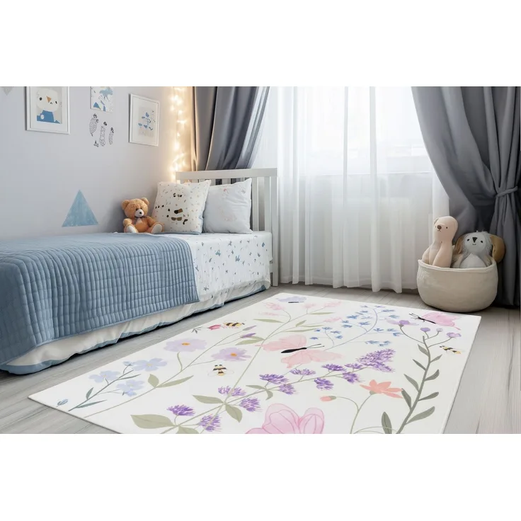 Obsession Kinderteppich Magic Kids ML 109, rechteckig, Höhe: 8 mm, Motiv Blumen & Schmetterlige, waschbar, Kinderzimmer