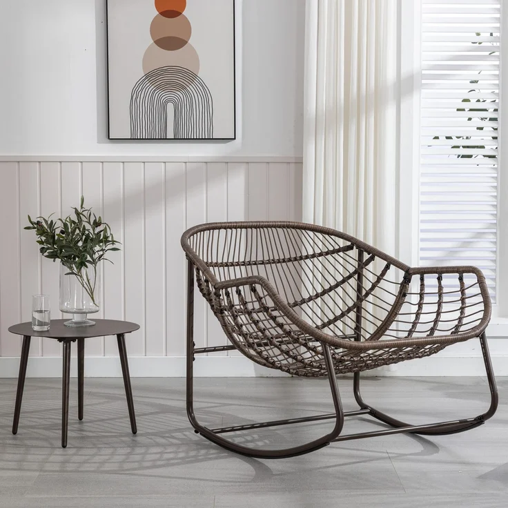 Schaukelstuhl 78x106x90 cm, 1 Stück, weiß, mit Polyrattan und Stahlgestell – Bild 3