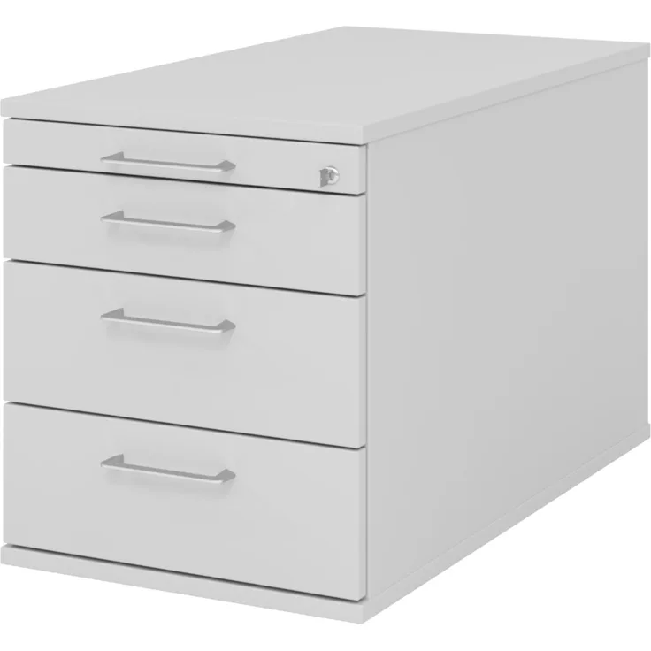 bümö Rollcontainer mit Schubladen, Container abschließbar aus Holz in grau - Rollwagen für's Büro als Schreibtisch Unterschrank, Bürocontainer od. Schreibtischcontainer mit Bügelgriffe, TC30-5-5-BS