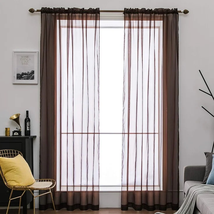 MIULEE Vorhänge Gardinen, Stangendurchzug Kaffee, 2er Set 245x140cm | Transparente Gardine aus Voile, Luftig Leicht, Einfarbig Dekoschal für Wohnzimmer & Schlafzimmer