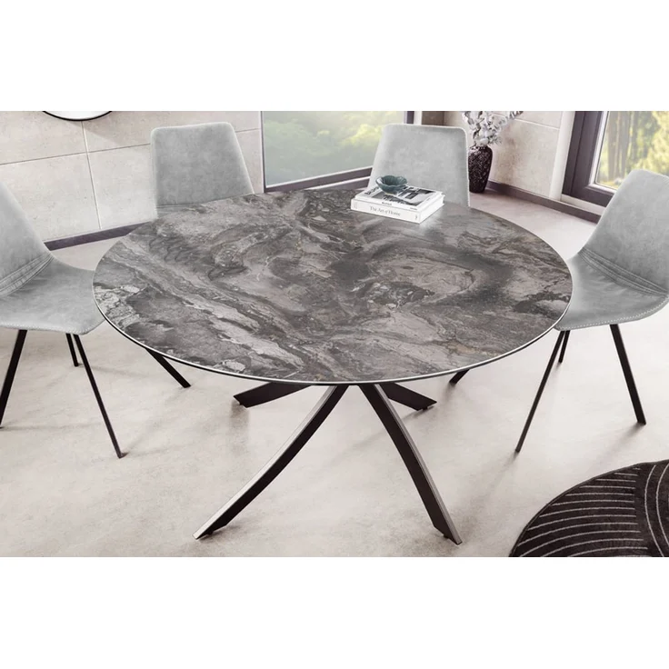 Design Esstisch AMICA 120cm taupe Marmor-Optik Keramik schwarzes Metall-Gestell – Bild 2