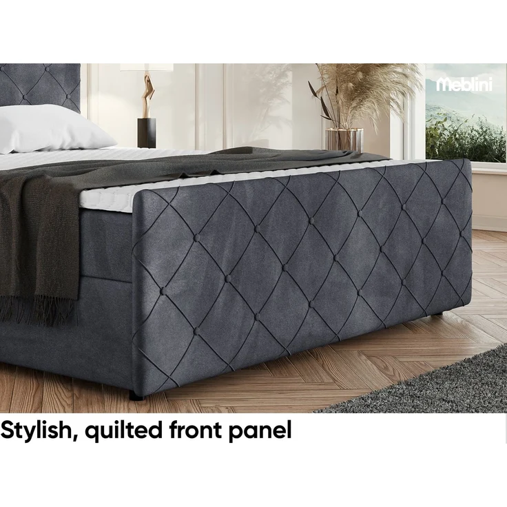 MEBLINI Boxspringbett HENRY 180x200cm - H3B/Dunkelgrau Samt - mit Bettkasten - Polsterbett - Doppelbett mit Topper & Bonellfederkern-Matratze – Bild 6