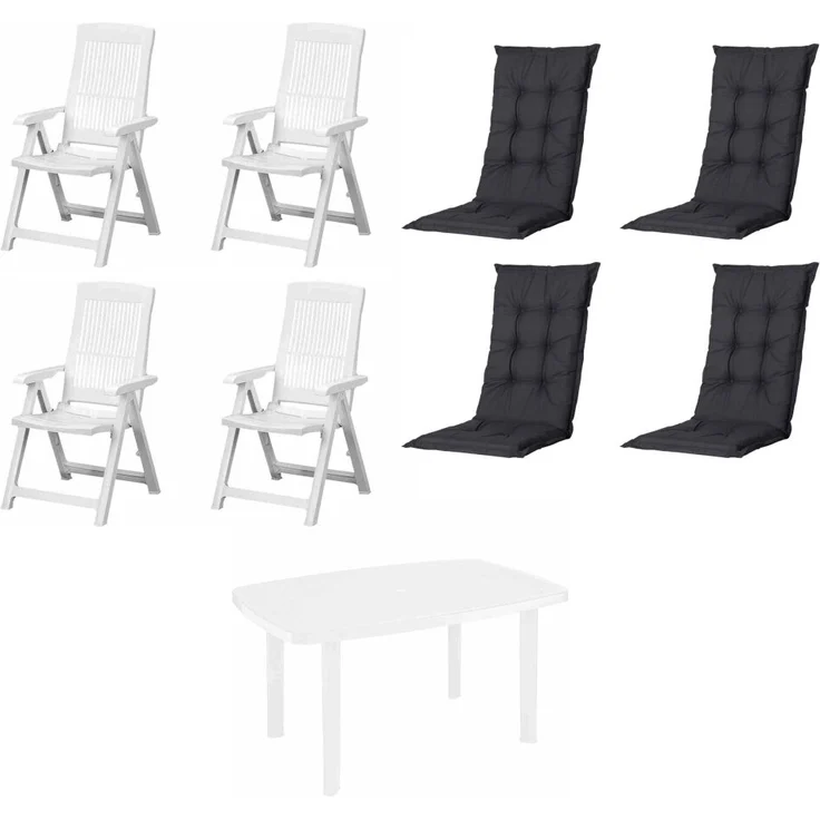 SET Tampa + Faro 4 x Klappsessel weiß, 1 x Tisch weiß, 4 x Auflage black – Bild 2