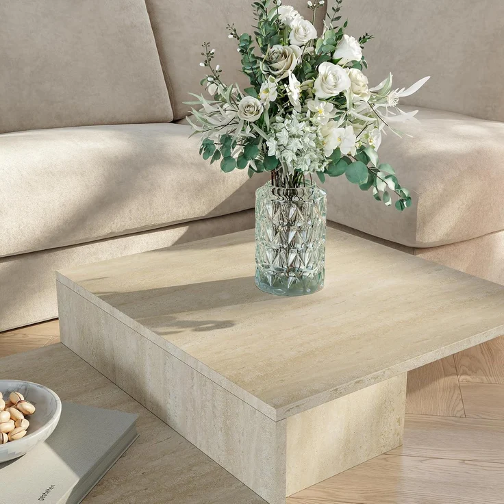 Couchtisch Taniena mit doppelter Tischplatte 100 x 55 x 35 cm Travertin [en. casa] – Bild 6