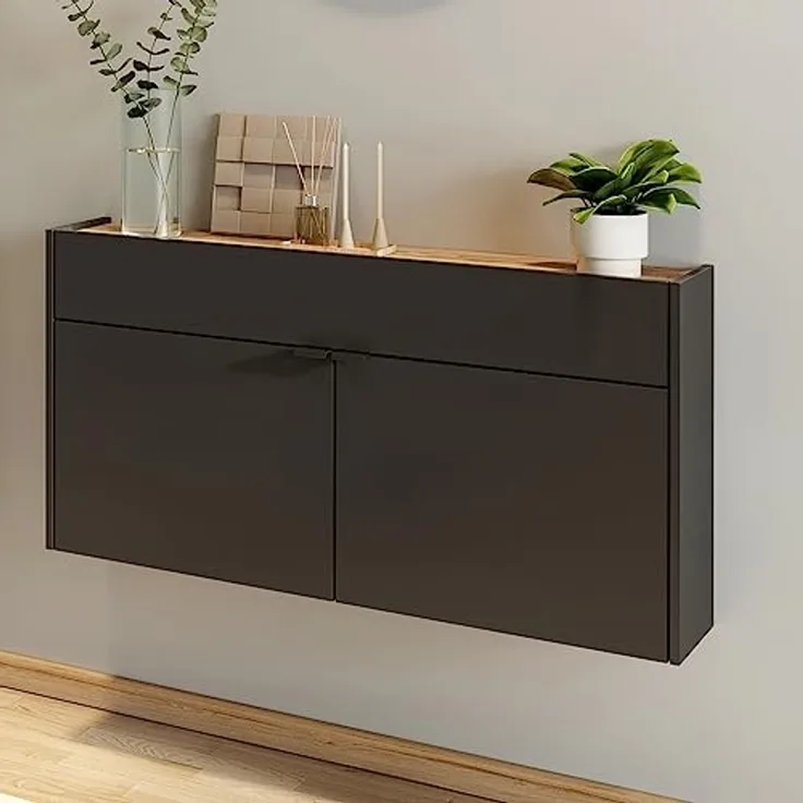 Lomadox Schuhschrank ABERDEEN-01 graphit mit Eiche Nb, ideal für schmale Flure, 110/57/22 cm
