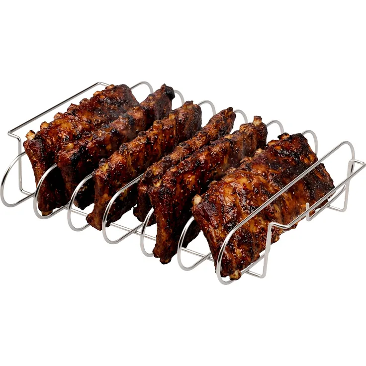 eluno Spareribs Halter, für bis zu 6 Spareribs für Smoker, Grill und Backofen, aus hochwertigem Edelstahl