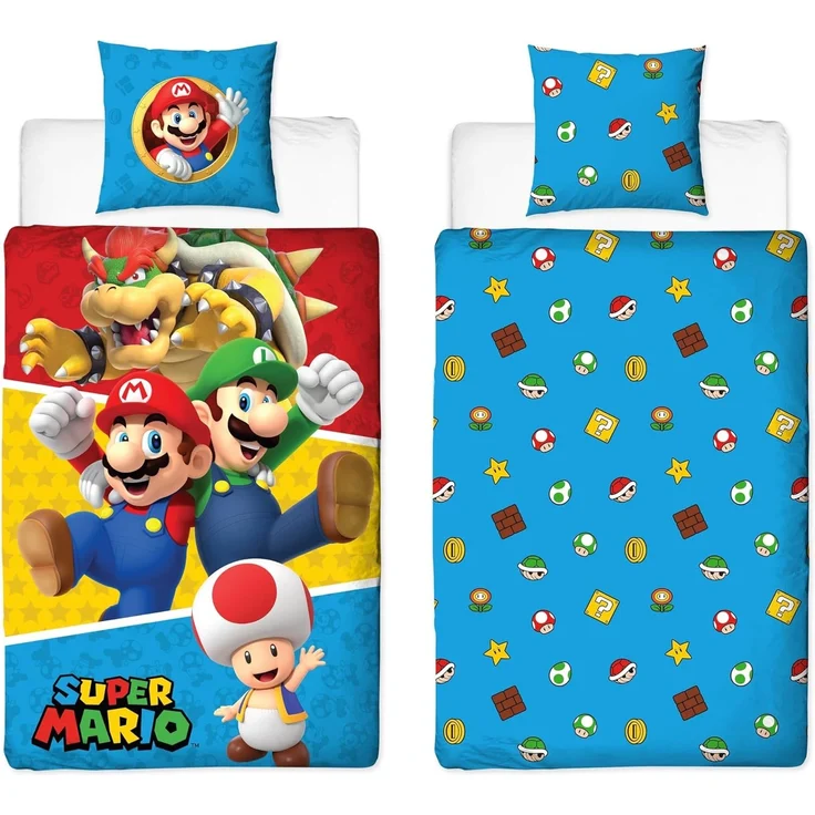 Nintendo Super Mario Bettwäsche für Jungen 135x200 + 80x80 cm Motiv Friends Luigi aus 100% Baumwolle – Bild 1
