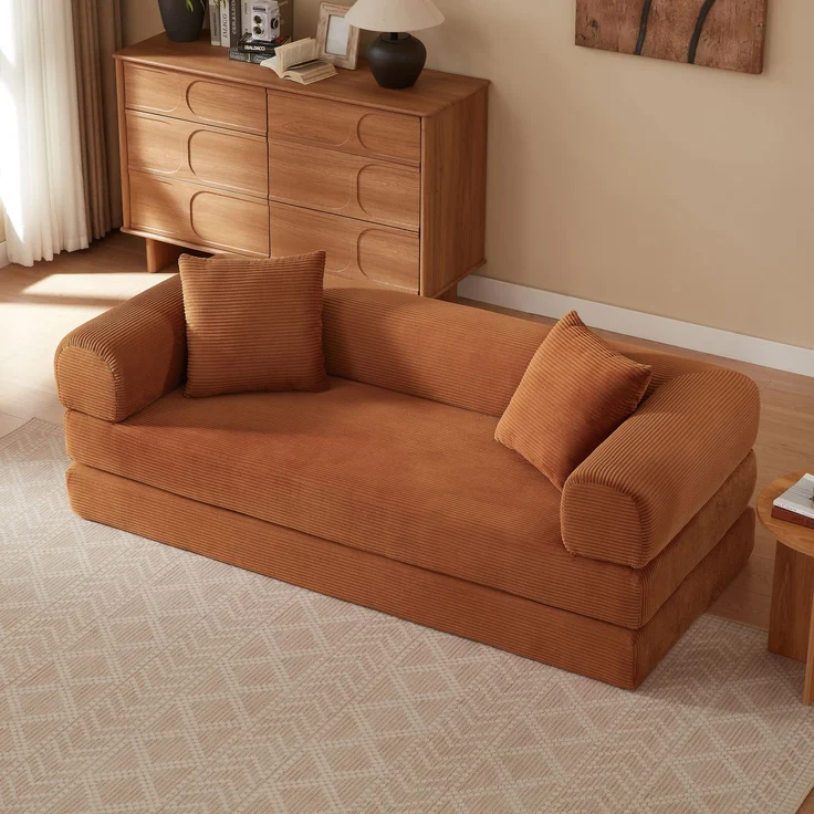 Sofa in Terracotta, wandelbar zum Schlafsofa, Veloursbezug, Kaltschaum, stabile Konstruktion,59x195x89 cm – Bild 3