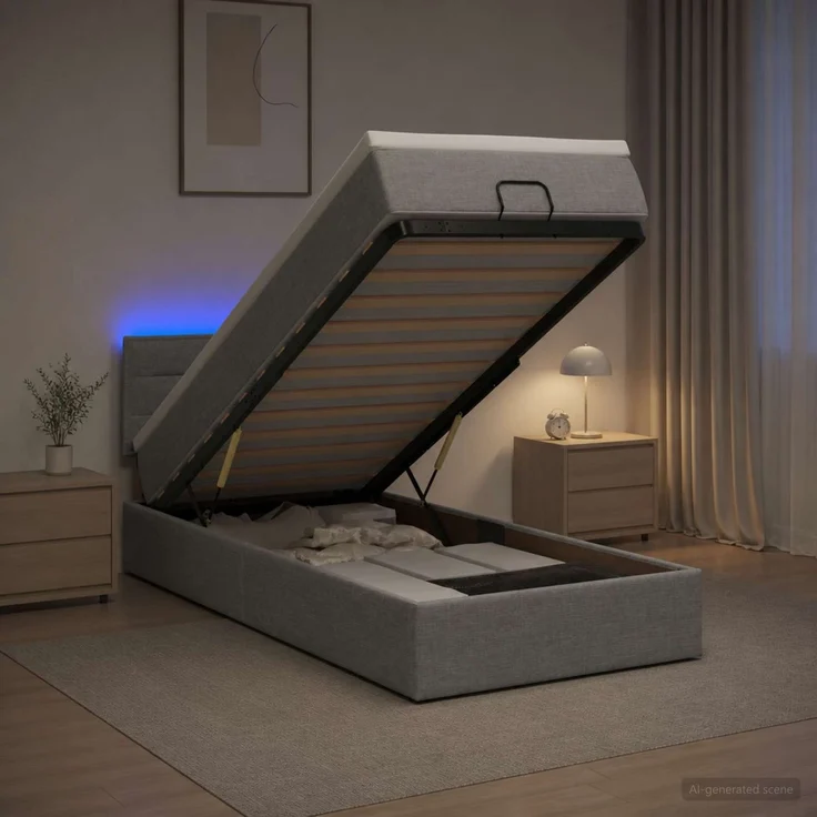 vidaXL Ottoman-Bett mit Matratze und LED Hellgrau 100 x 200 cm Stoff 3456801 – Bild 4