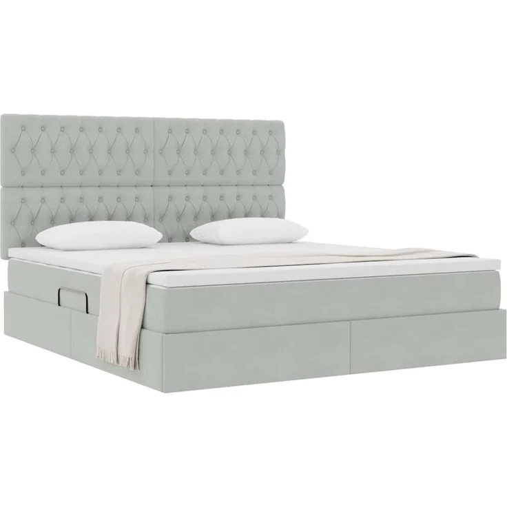 vidaXL Aufbewahrungsbett mit Matratze Hellgrau 180 x 200 cm Samt 3372105 – Bild 3