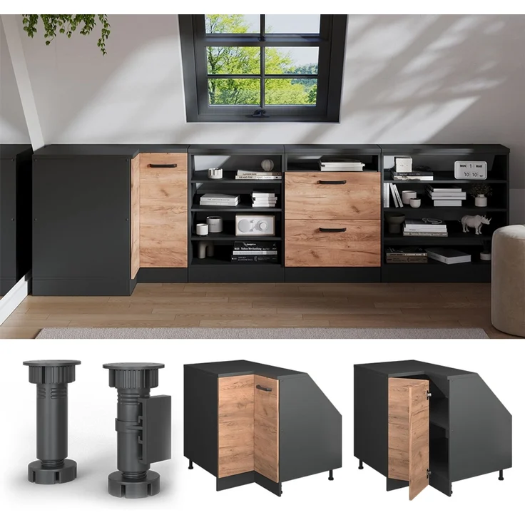 Dachschrägenschrank Eckschrank Rion Goldkraft Eiche 75.6 x 81.6 cm mit 1 Tür, Schrankkorpus 60 cm Tiefe Vicco – Bild 5