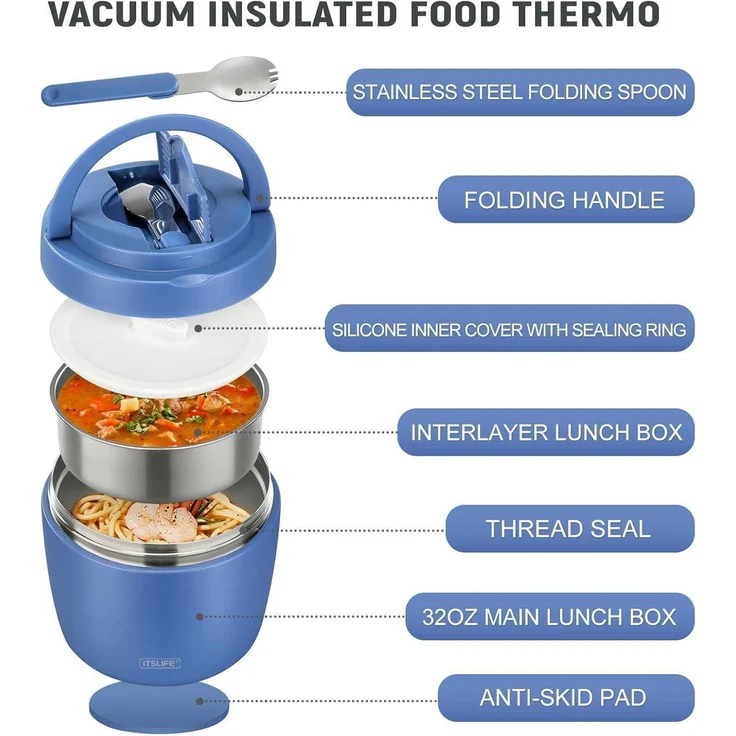 Thermobehälter 970ml Edelstahl Auslaufsicher Thermoschüssel Blau – Bild 2