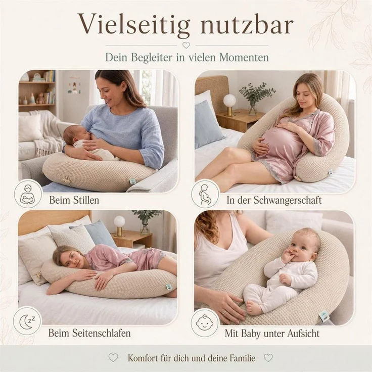 SEI Design Stillkissen Seitenschläferkissen Schwangerschaftskissen Waffelstoff 190cm Beige, Schwangerschaftskissen mit Bezug, 1-tlg, Schwangerschaftskissen mit Bezug, elastischer Waffeljersey Bezug – Bild 3