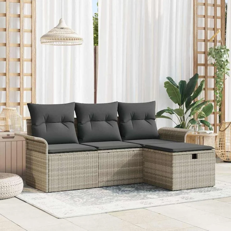 vidaXL Gartensofa-set mit Kissen mit Speicher 4 pcs Poly Rattan 3360183 – Bild 1