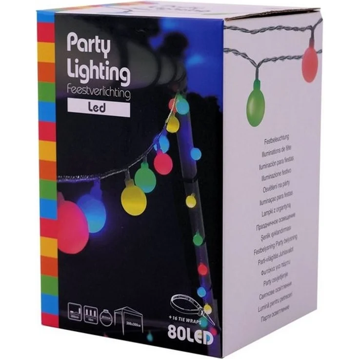Spetebo LED-Girlande LED Party Lichterkette mit 80 Kugeln - 16 m / bunt, 80-flammig, Festbeleuchtung mit Netzteil – Bild 4