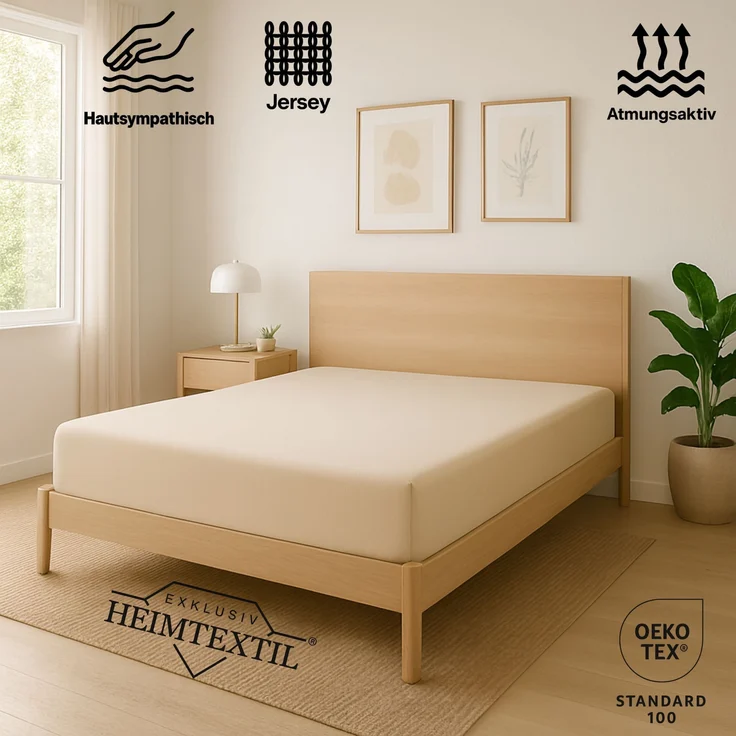 EXKLUSIV HEIMTEXTIL Jersey Spannbettlaken Premium 160 x 200 cm Naturweiss 100% Baumwolle Öko - Tex Zertifiziert Bed-Sheet Bettlaken Spannbetttuch Topper Leinentuch – Bild 2