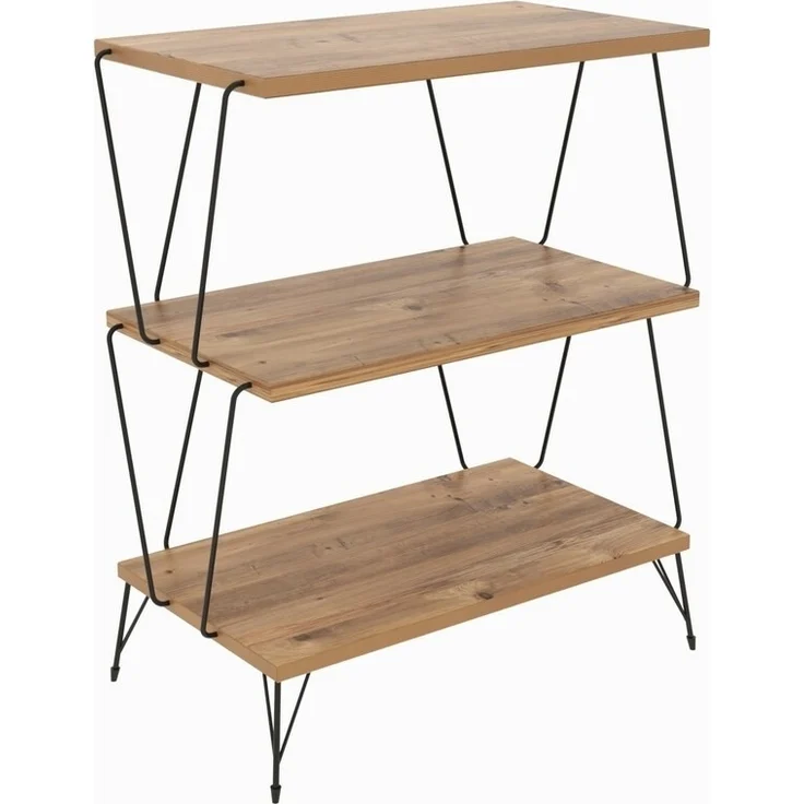 Calicosy Regal 3 Ebenen mit Metallstruktur Dekor Kiefernholz und Schwarz H76 cm – LAZANDOS - Helles Holz – Bild 3