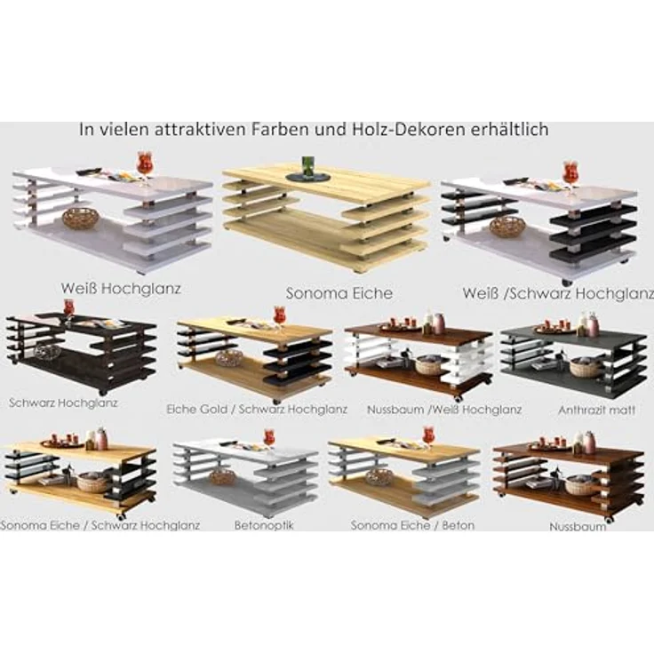 designimpex Couchtisch DC-3 Design Wohnzimmertisch Tisch mit / ohne Rollen – Bild 9