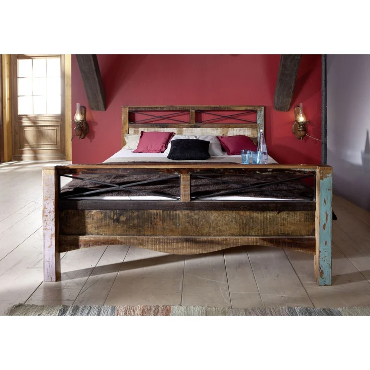Bett Altholz 206x216x100 mehrfarbig lackiert NATURE OF SPIRIT #48 – Bild 2