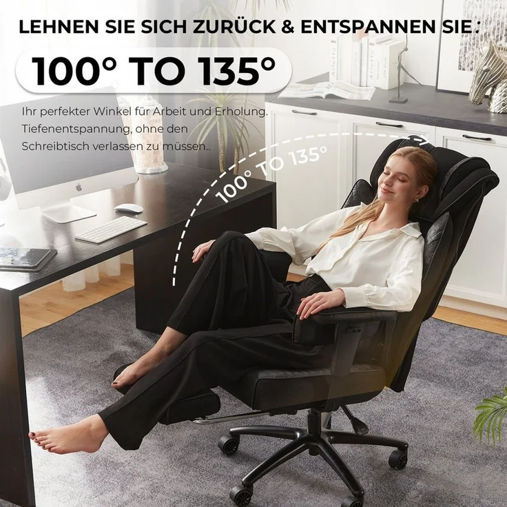 Dowinx Gaming-Stuhl mit Massage-Lendenkissen & Extra-Dicker Sitzpolsterung (Packung), Chefsessel mit Atmungsaktivem Mesh & Verstellbaren Armlehnen – Bild 4