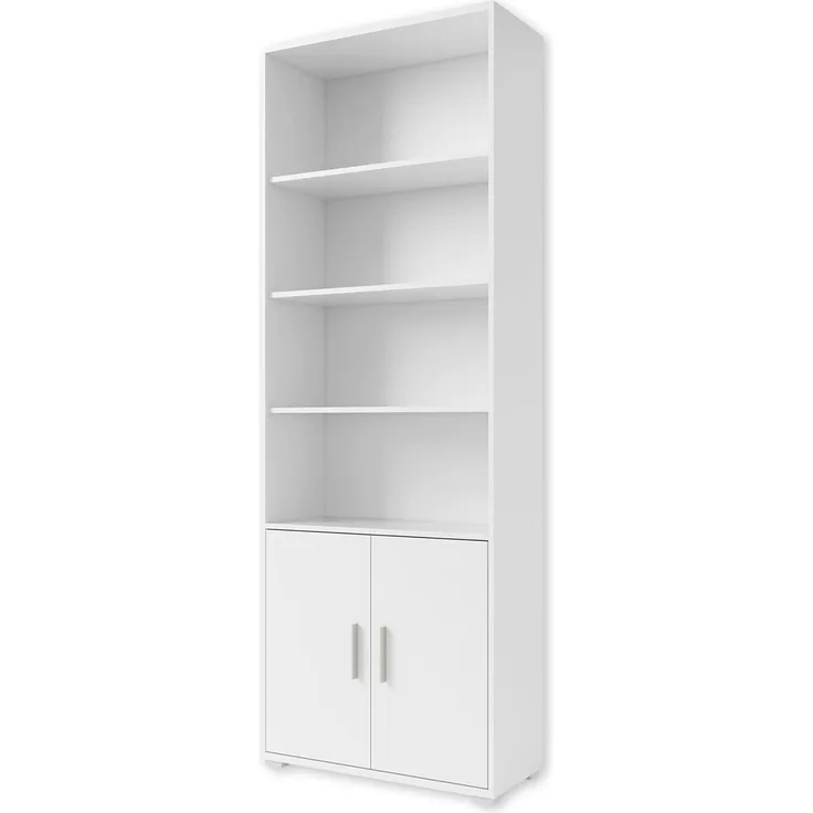 OFFICE LINE Aktenregal in Weiß - Breites Standregal mit 2 Türen und 4 offenen Fächern - Modernes Büromöbel Komplettset - 79 x 220 x 35 cm (B/H/T)