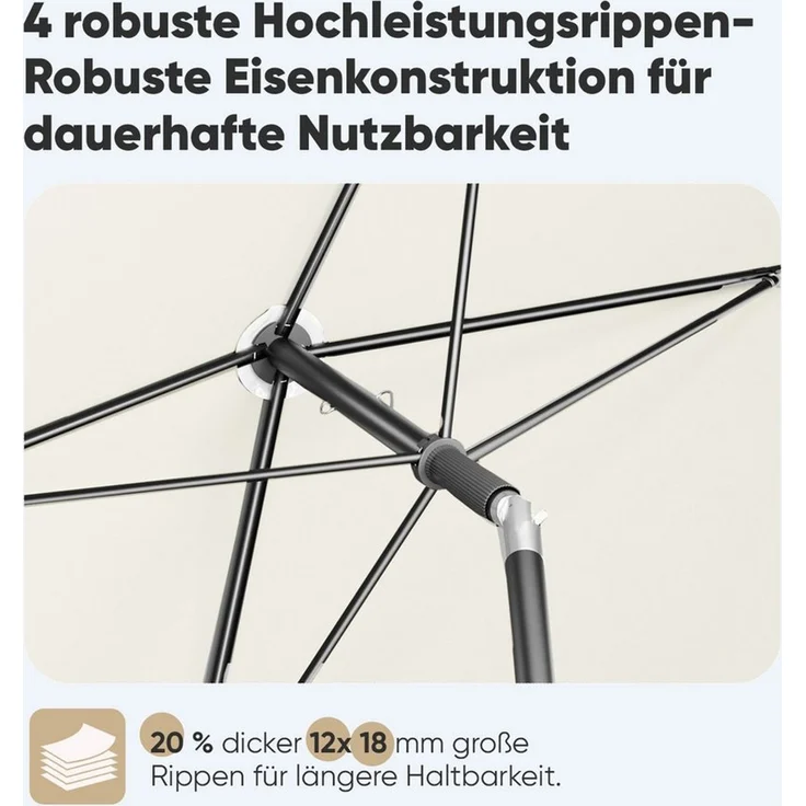 Sekey Sonnenschirm 200 x 125 cm Balkonschirm Rechteckig Sonnenschirm mit Schutzhülle, LxB: 200x125 cm, Abknickbar, Sonnenschutz UV50+, Marktschirm für Terrasse, Garten – Bild 3