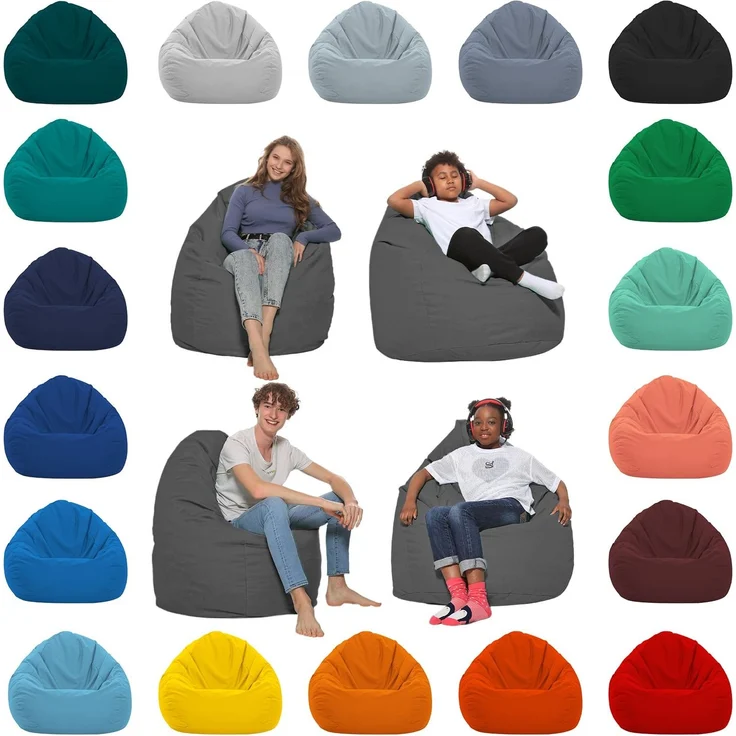 HomeIdeal - Sitzsack XXL Bodenkissen für Erwachsene & Kinder - Geeignet für Gaming oder Entspannen - Indoor wie Outdoor da er Wasserfest ist - mit EPS Perlen (Anthrazit, XL) – Bild 1