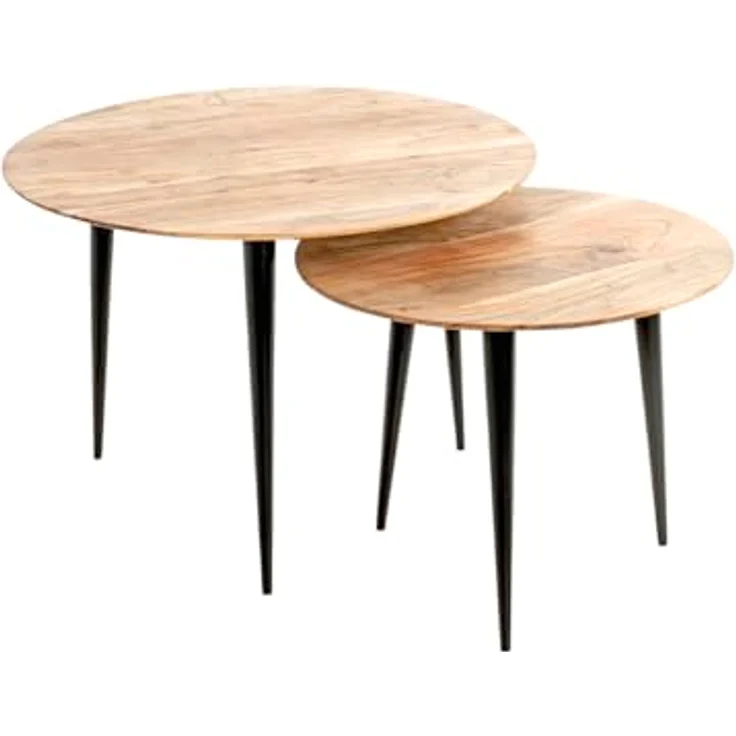 XXXL Beistelltisch, Schwarz, rund, Akazie massiv, Metall, 50x41x50 cm, einfacher Aufbau – Bild 6