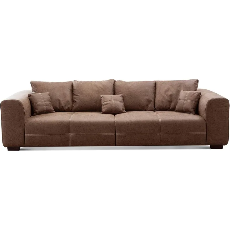 CAVADORE Big Sofa Mavericco inkl. Kissen / XXL-Couch mit tiefen Sitzflächen und modernem Design / 287 x 69 x 108 / Lederoptik cognac